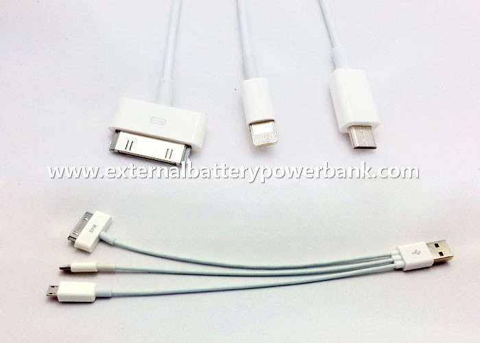 Blanc 3 dans 1 USB rond chargeant le câble du connecteur de Micro/4G/8Pin