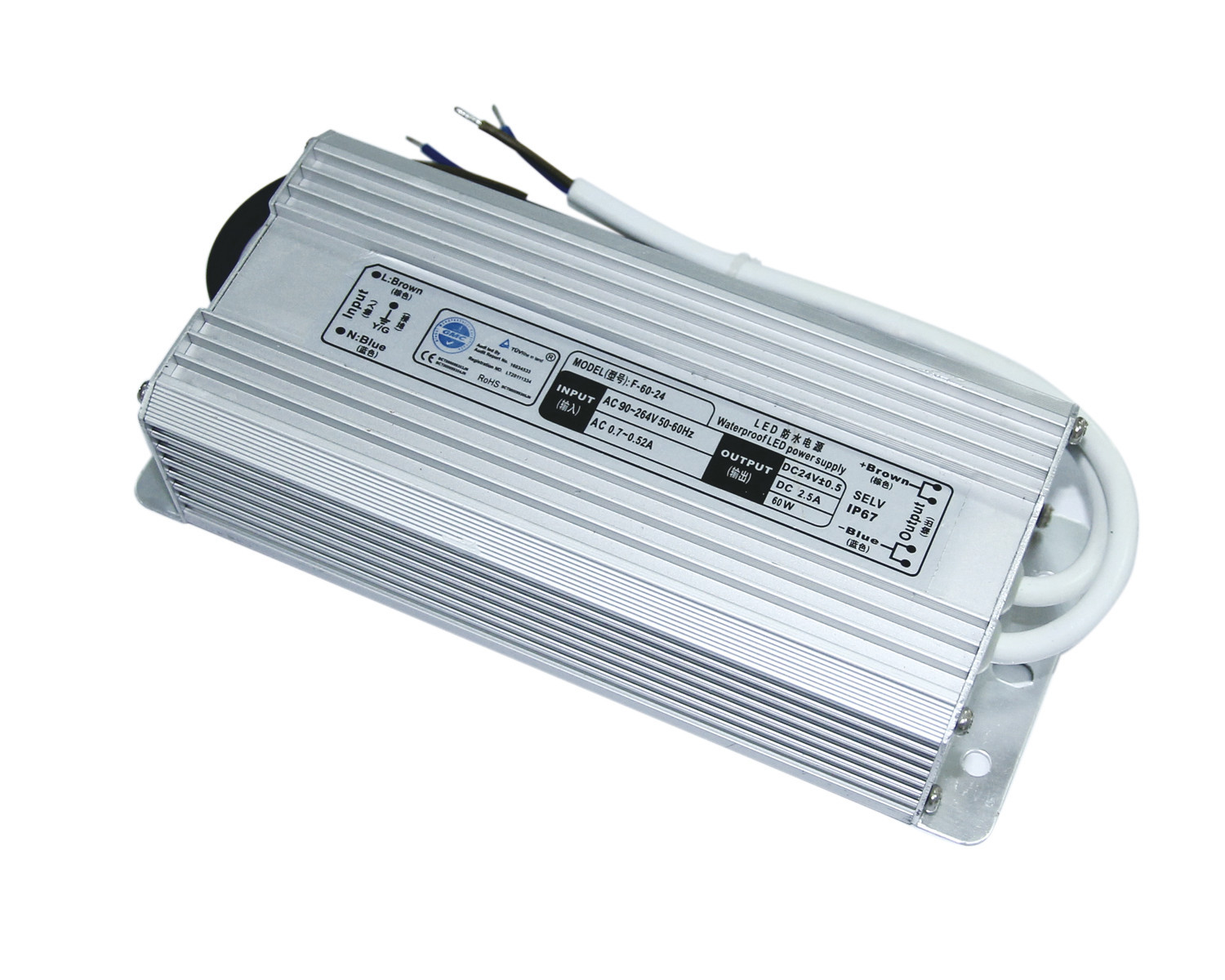 C.C 60W du Portable 24 V imperméabilisent la caisse de Platic d'alimentation d'énergie de conducteur de LED avec EN55022 la classe A